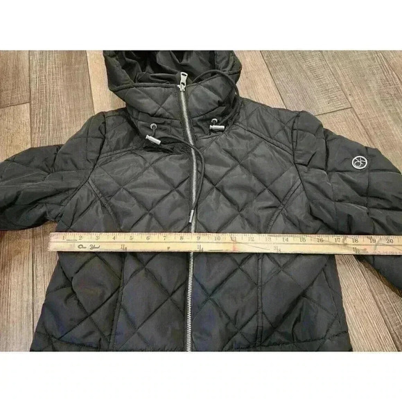 Calvin Klein Women’s Small Long Black Puffer Jacket Hooded Repreve Quilted - Picture 6 of 6